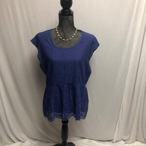 Sonoma Top Womens Size Medium Embroidered Lightweight Eyelet Blue Blouse NEW